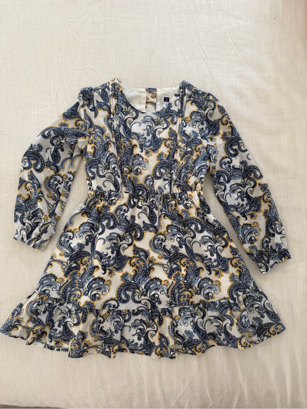 Janie and Jack White Navy and Gold Paisley Long-Sleeve Dress